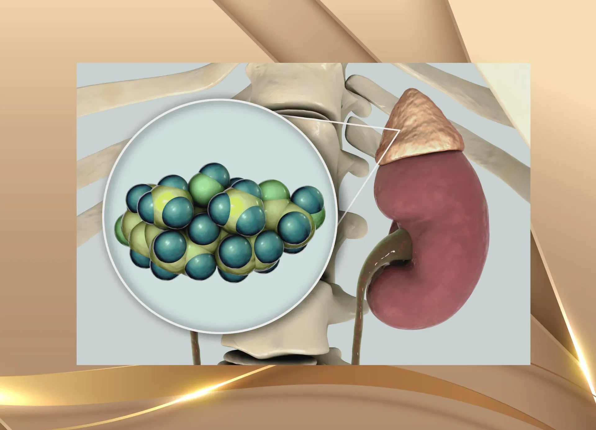Chemische Struktur von Cortisol mit Darstellung der Nebenniere im Kontext der HPA-Achse