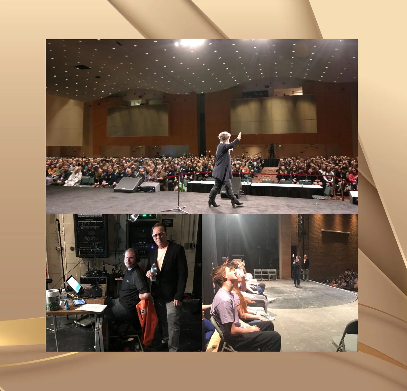 Nicole Wackernagel übernimmt während der FFA-Konferenz in Indianapolis 2018 einen Teil der Bühnenhypnose-Show von Dr. Jim Wand vor mehreren tausend Zuschauern.