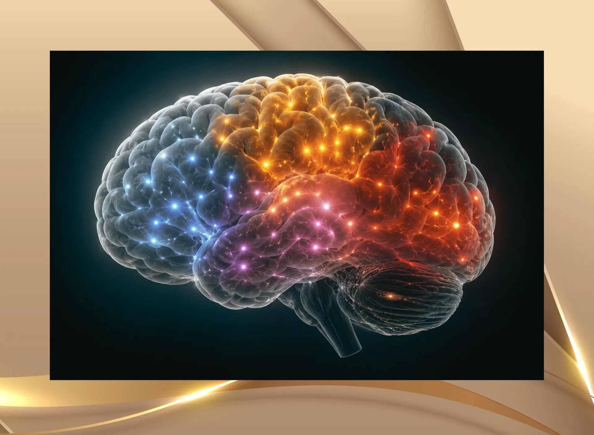 Visualisierung eines aktiven Gehirns, das zeigt, wie Sprache, Suggestionen und Emotionen neuronale Prozesse beeinflussen können.