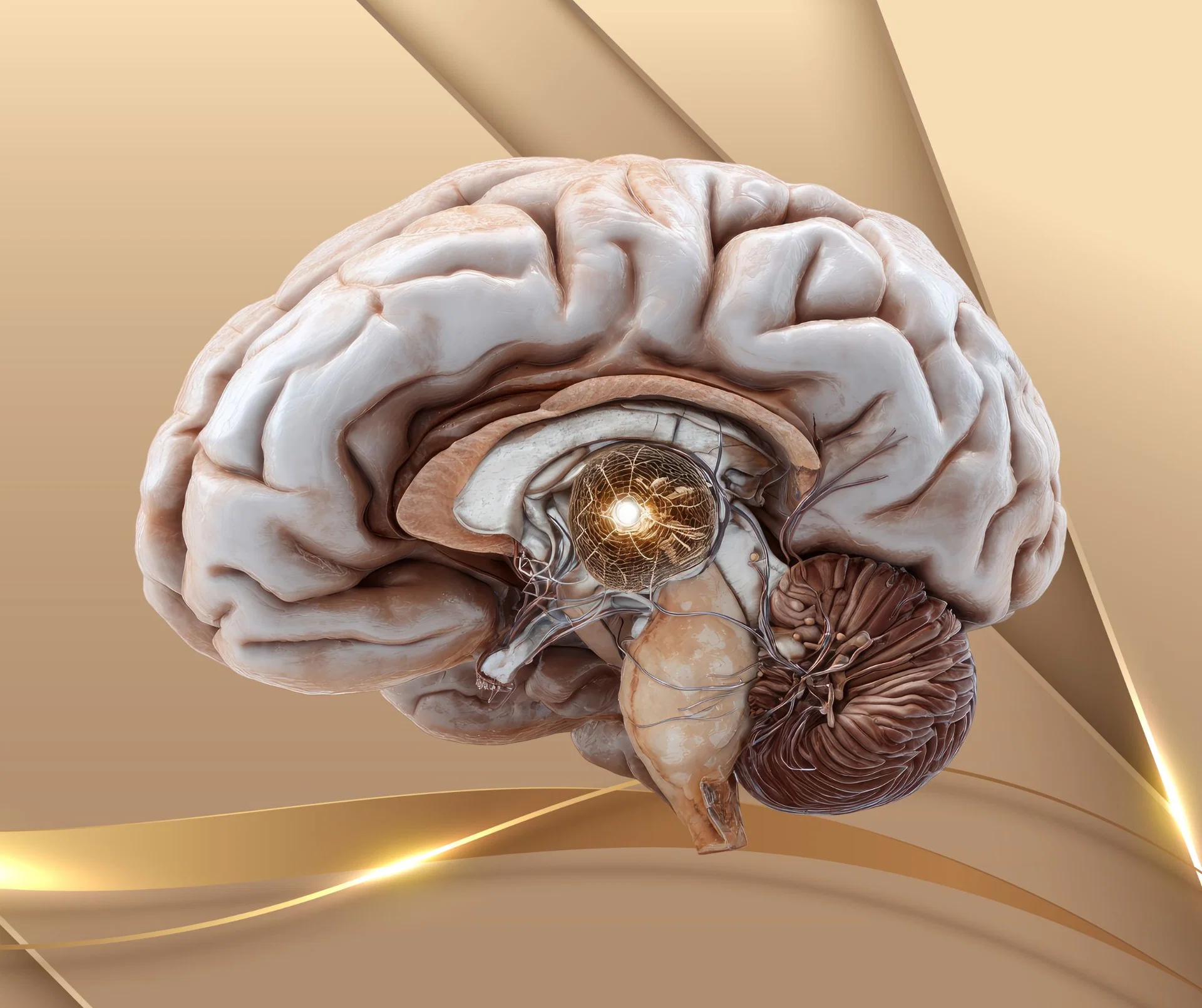 Darstellung eines Gehirns mit Fokus auf den Thalamus, der emotionale Reize verarbeitet und Situationen mit Gefühlen im Unterbewusstsein verknüpft.