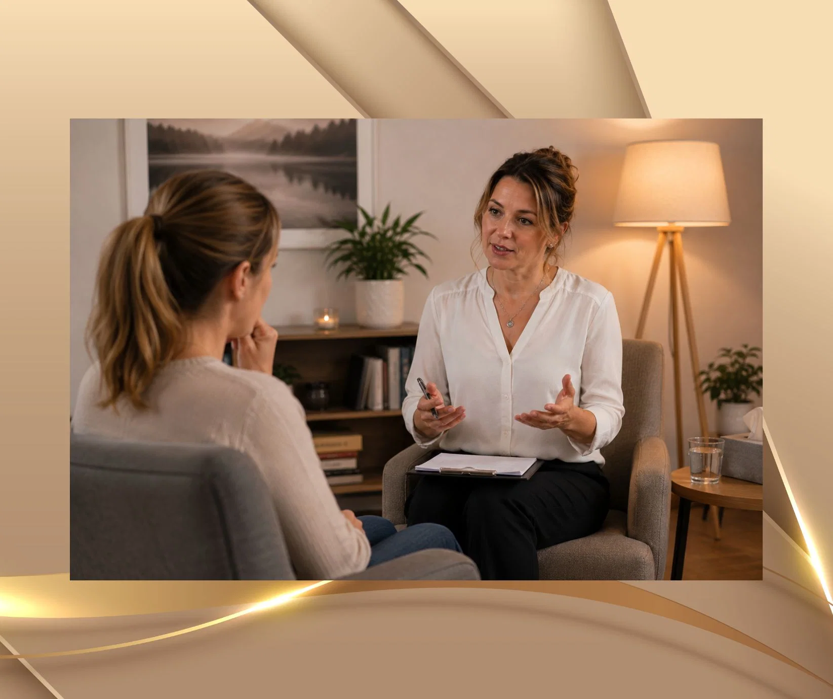Hypnosetherapeutin führt ein Vorgespräch zur Gewichtsreduktion mit einer Klientin.